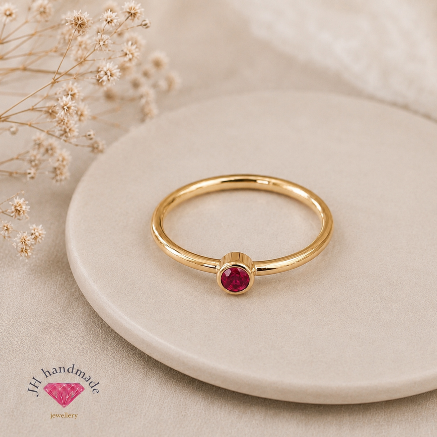 9ct Solid Gold Ruby Gemstone Stacking Ring Handmade