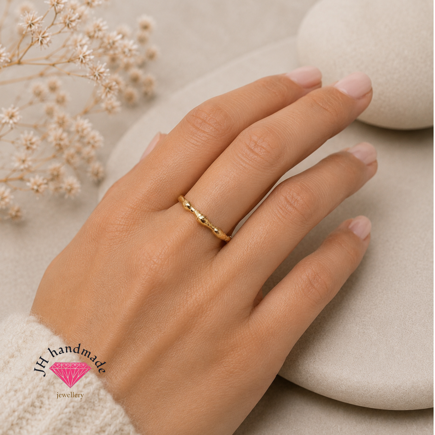 9ct Solid Gold Molten Nugget Ring with silver band custom made