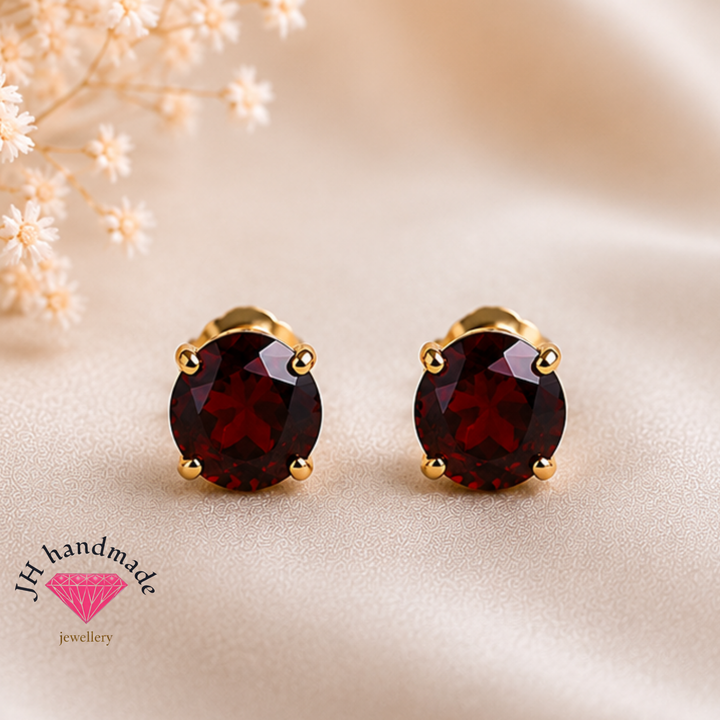 9CT Gold Garnet Stud Earrings 5mm Gemstones