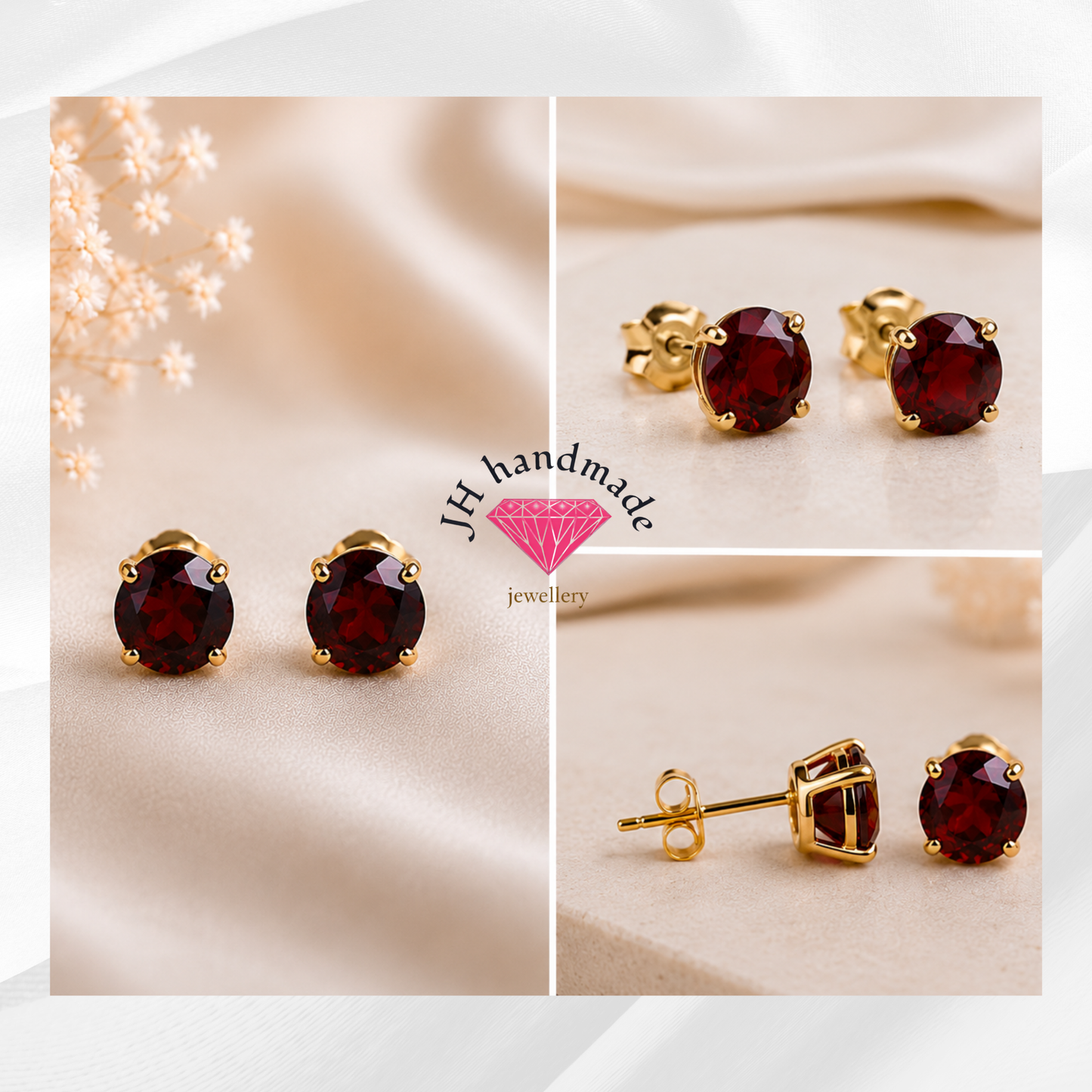 9CT Gold Garnet Stud Earrings 5mm Gemstones
