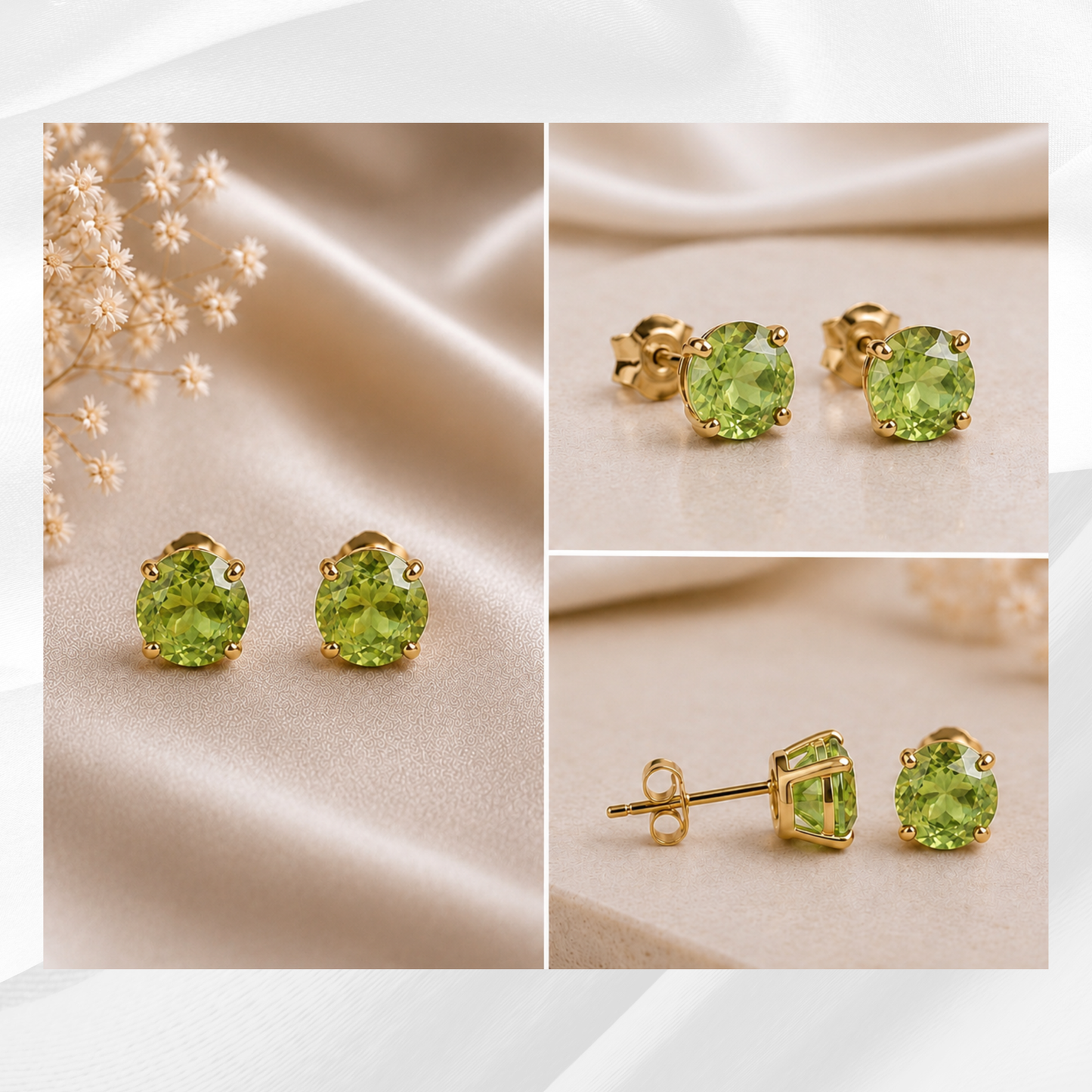 9CT Gold peridot Stud Earrings 5mm Gemstones