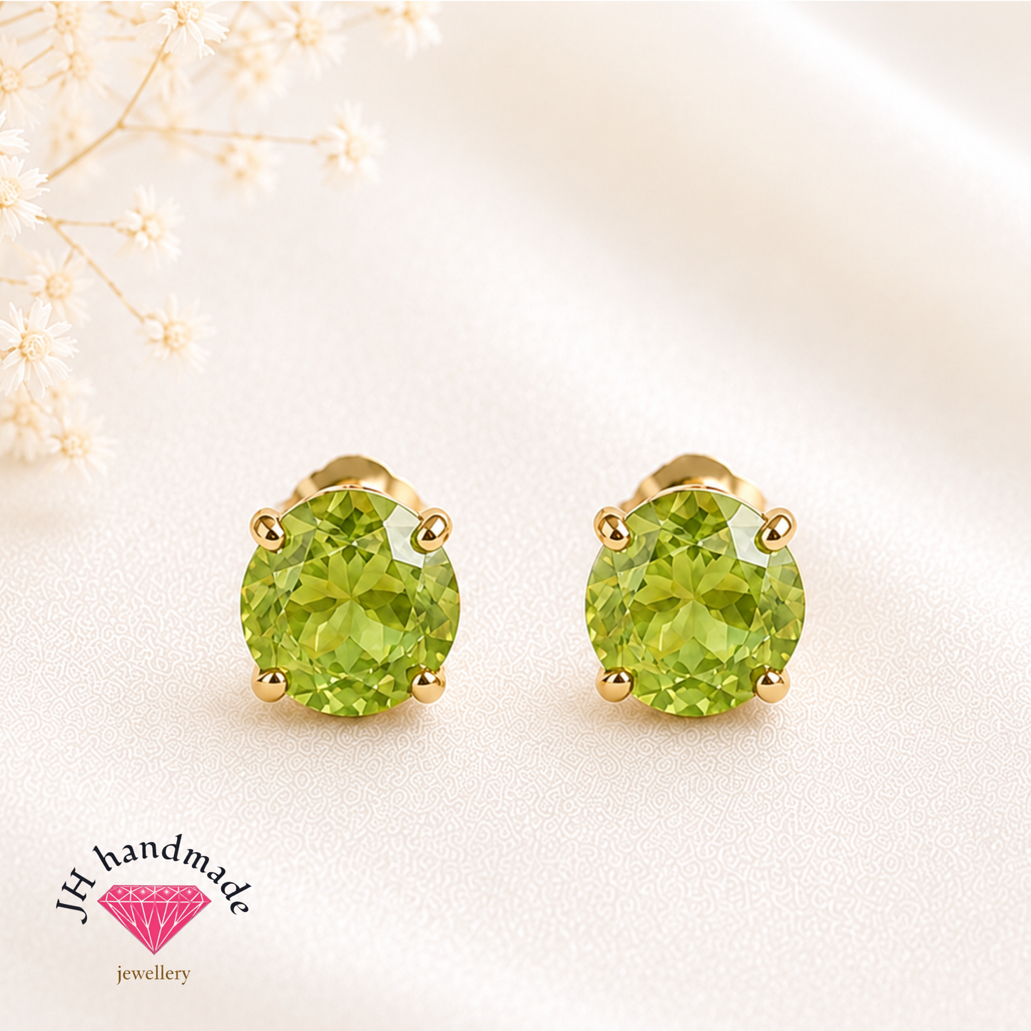 9CT Gold peridot Stud Earrings 5mm Gemstones