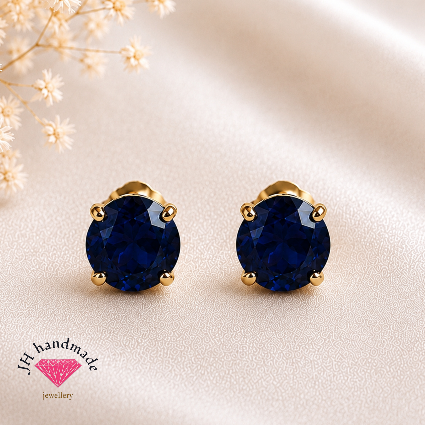 9CT Solid Gold Sapphire Stud Earrings 5mm Gemstones