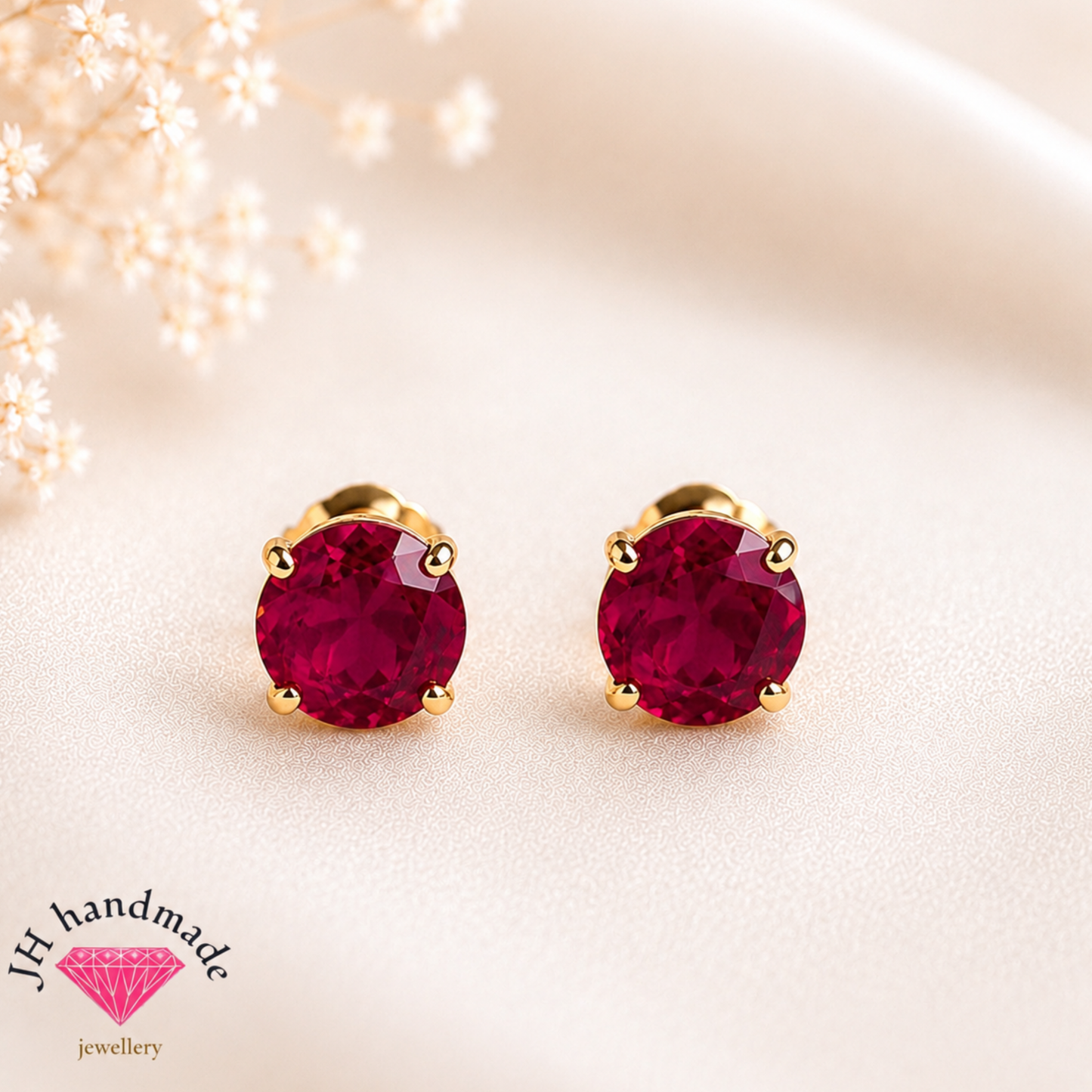 9CT Solid Gold Ruby Stud Earrings 5mm Gemstones