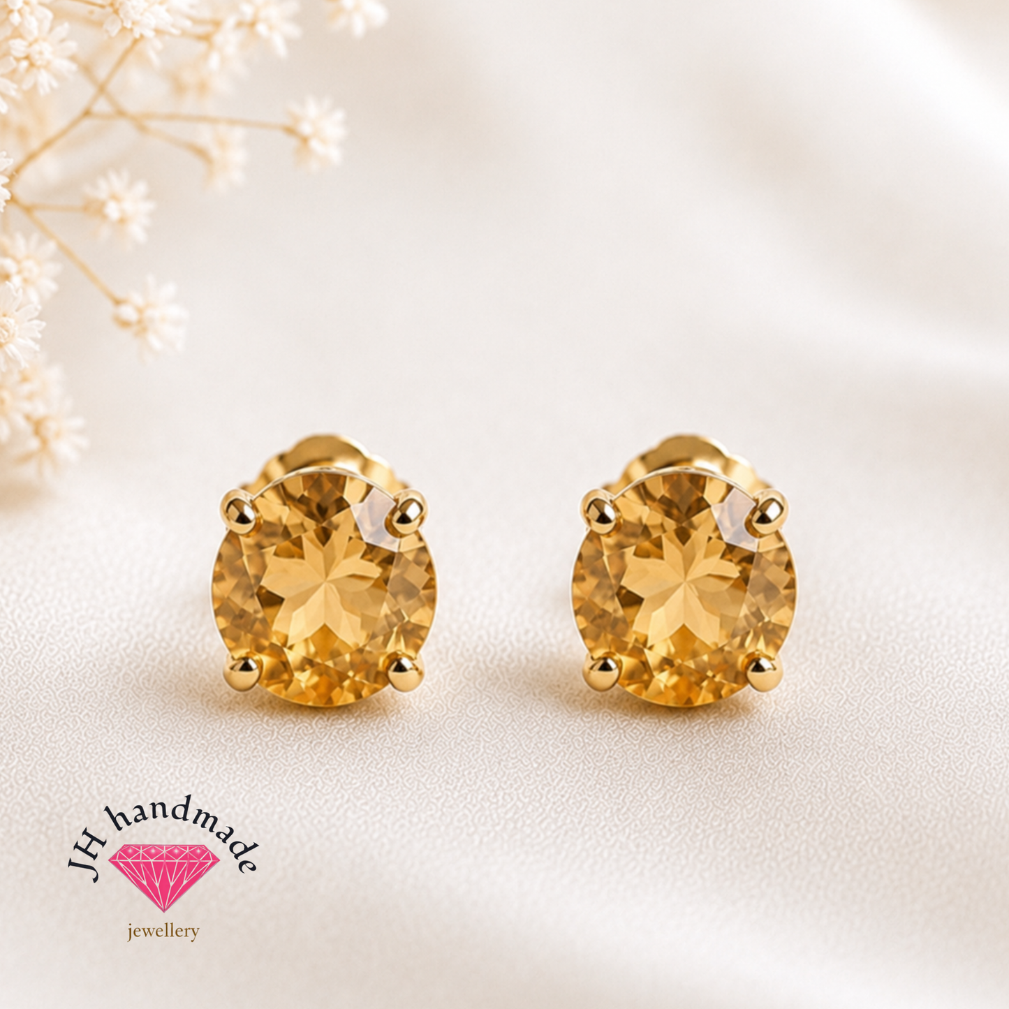 9CT Gold Citrine Stud Earrings 5mm Gemstones