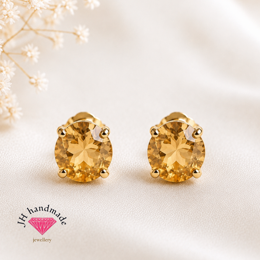 9CT Gold Citrine Stud Earrings 5mm Gemstones
