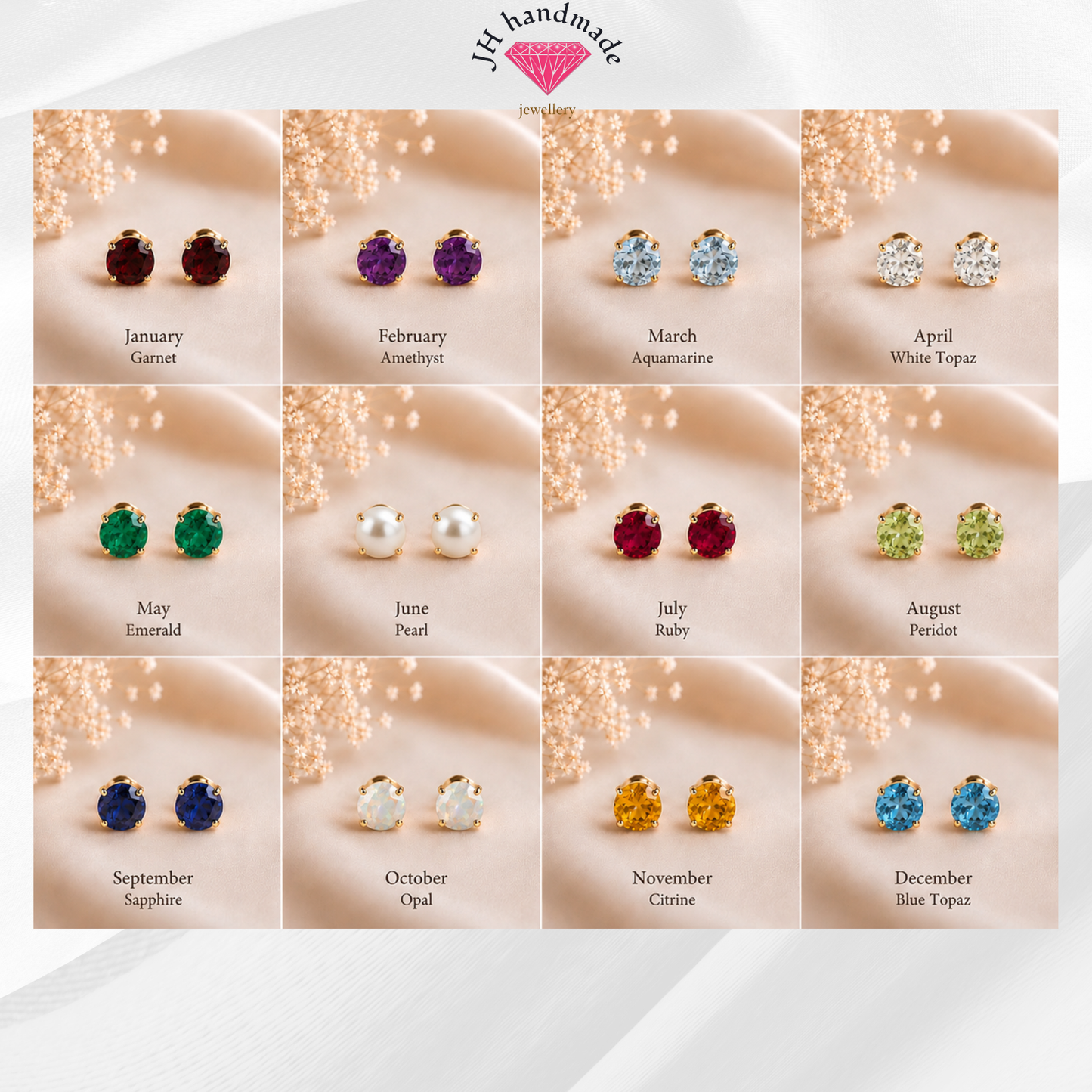 9CT Solid Gold Aquamarine Stud Earrings 5mm Gemstones