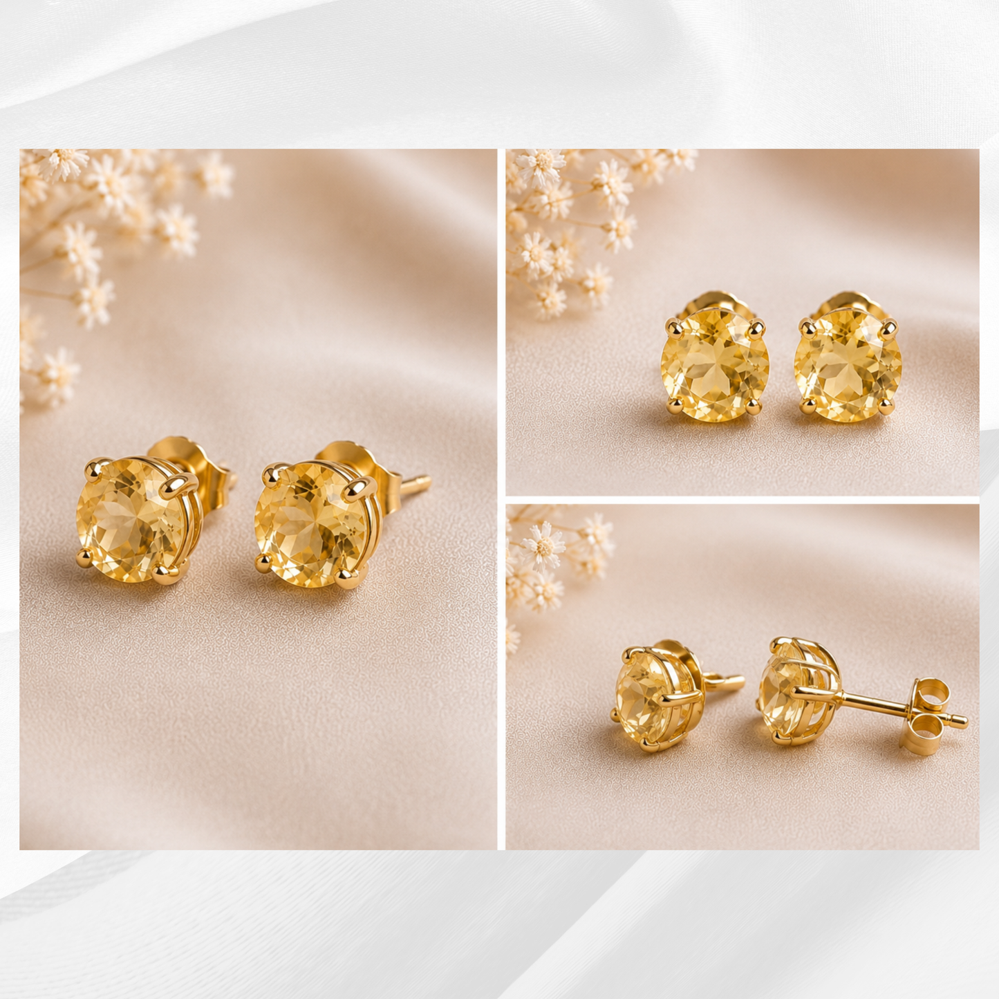 9CT Gold Citrine Stud Earrings 5mm Gemstones
