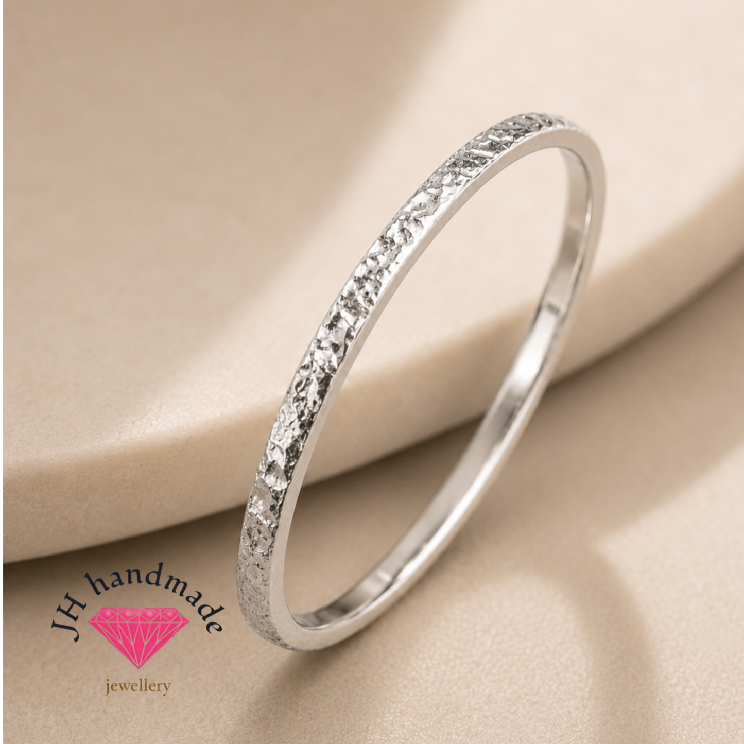 Solid Silver Deep Hammered pattern stacking ring 1.5mm Handmade
