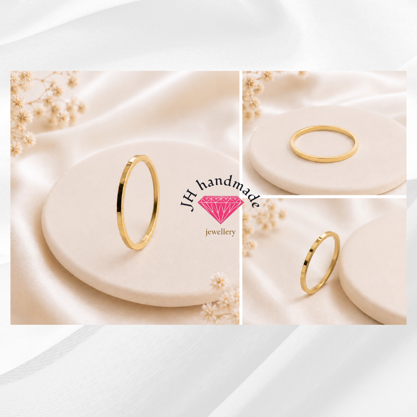 9ct Solid Gold Square Edge Plain Stacking Ring 1mm Handmade