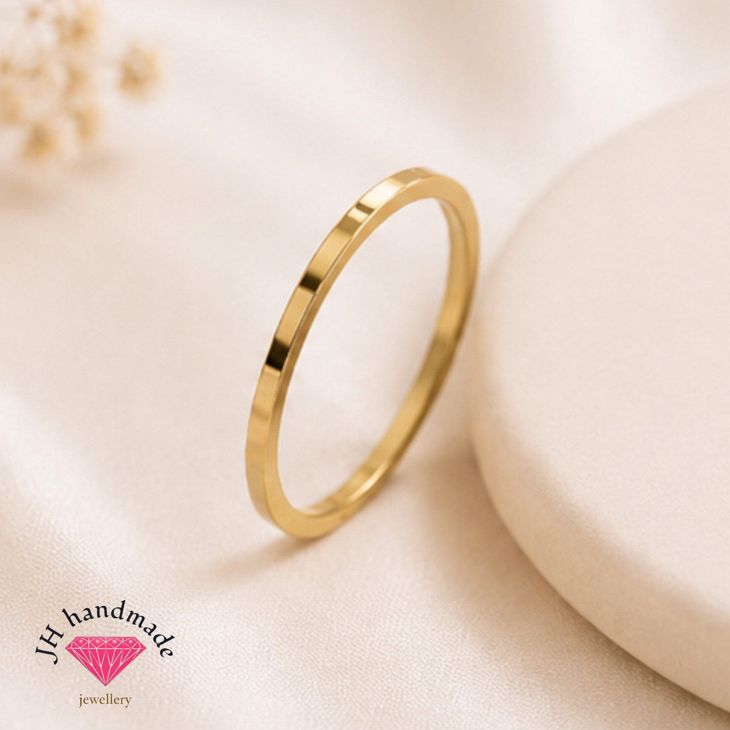9ct Solid Gold Square Edge Plain Stacking Ring 1mm Handmade
