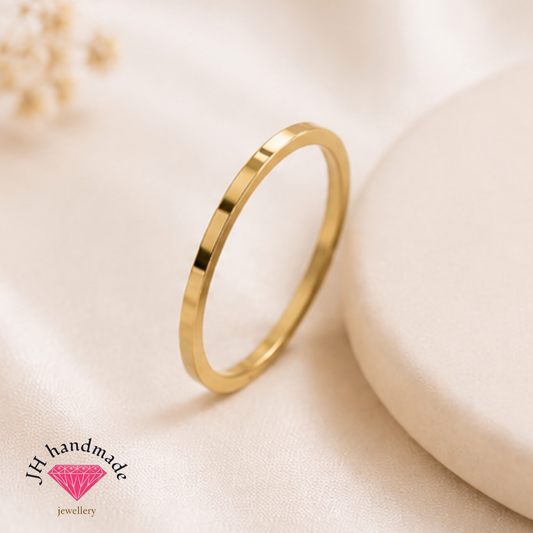 9ct Solid Gold Square Edge Plain Stacking Ring 1mm Handmade