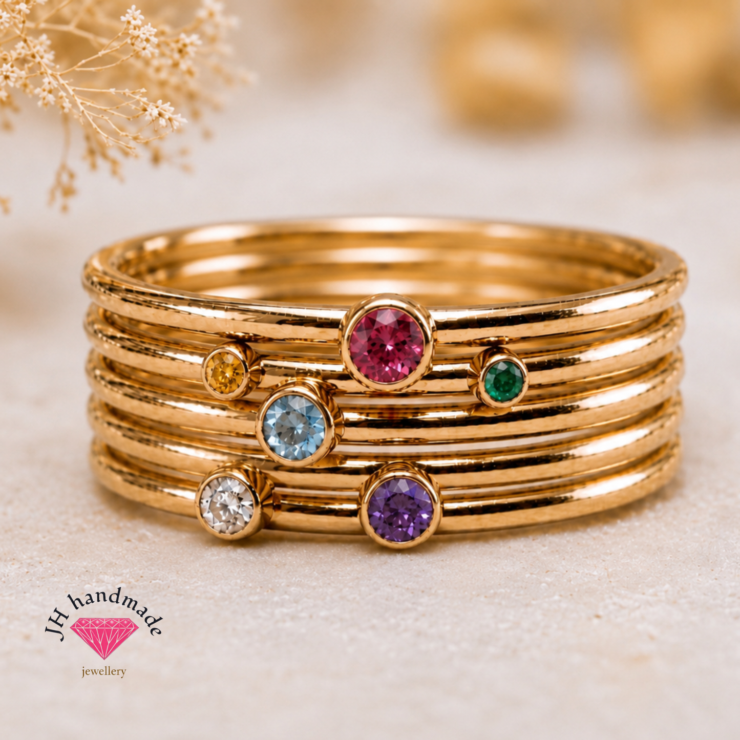 9ct Solid Gold Gemstone Stacking Ring Set Custom Made