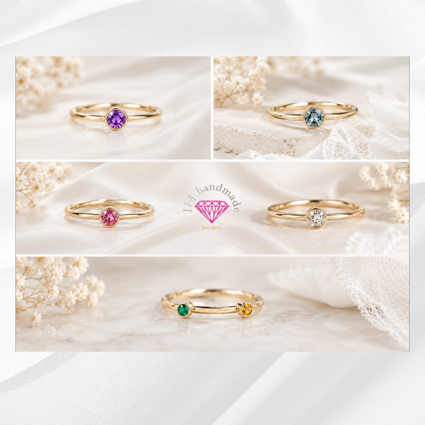 9ct Solid Gold Gemstone Stacking Ring Set Custom Made