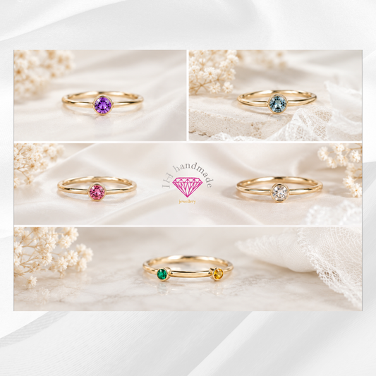 9ct Solid Gold Gemstone Stacking Ring Set Custom Made