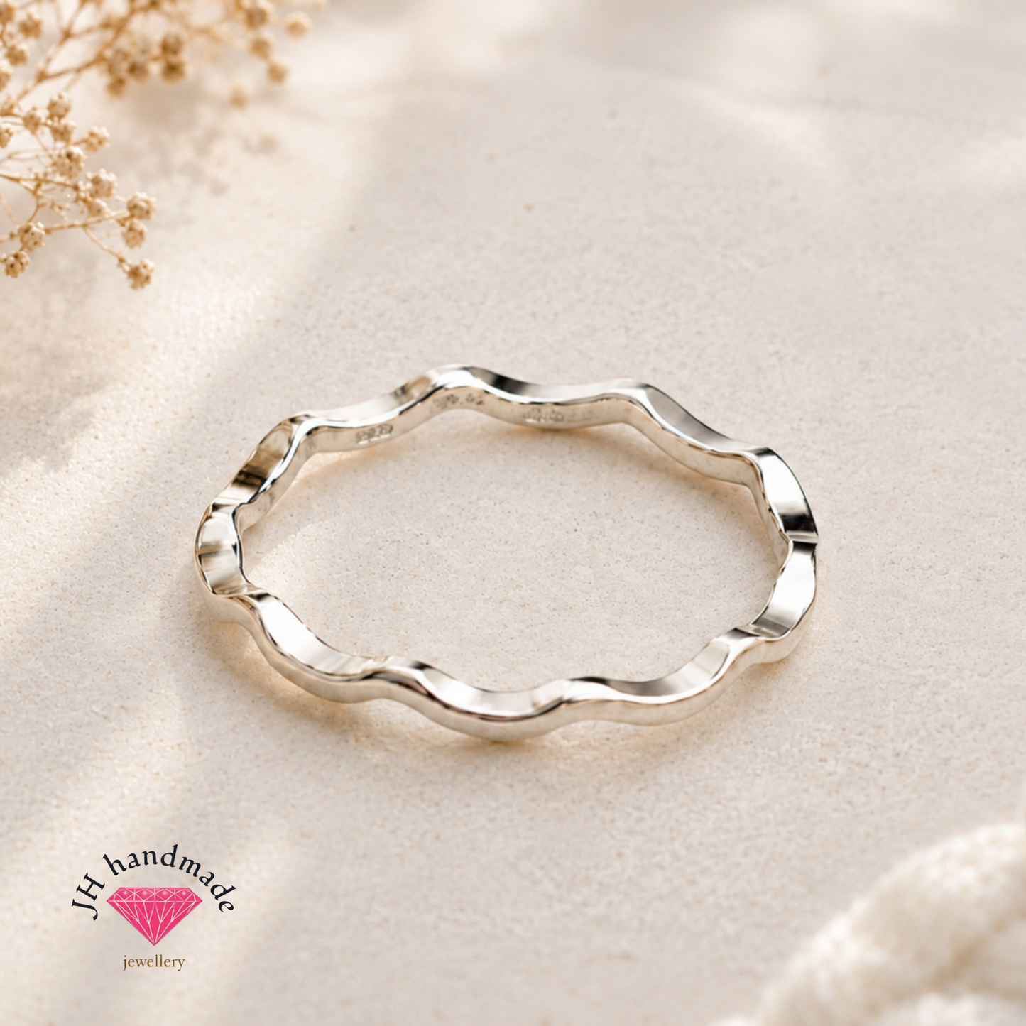 Solid Silver Wavy Stacking Ring 1.5mm Handmade