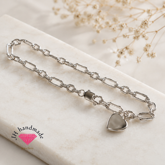 Solid silver Bracelet with  Heart charm Handmade