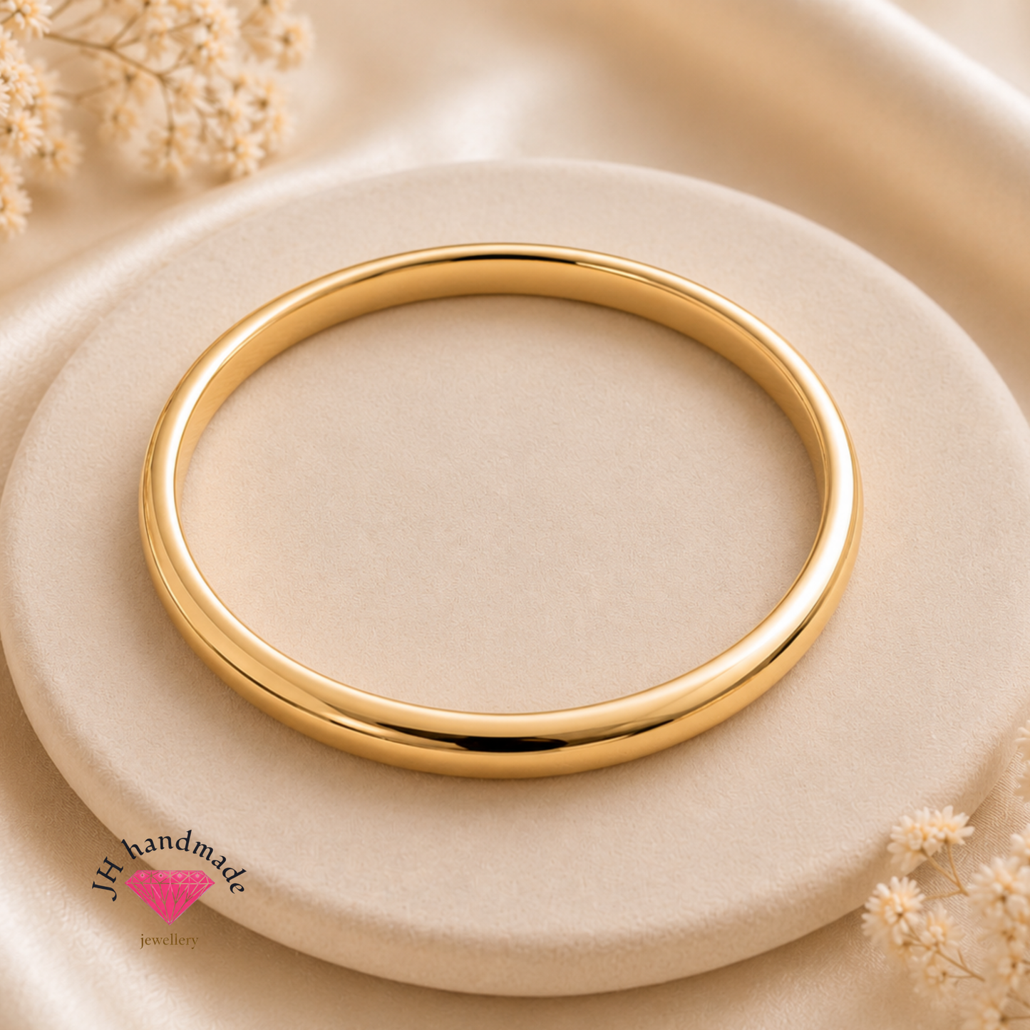 9ct Solid Gold D shape Bangle Heavy 30g 6mm width Custom made