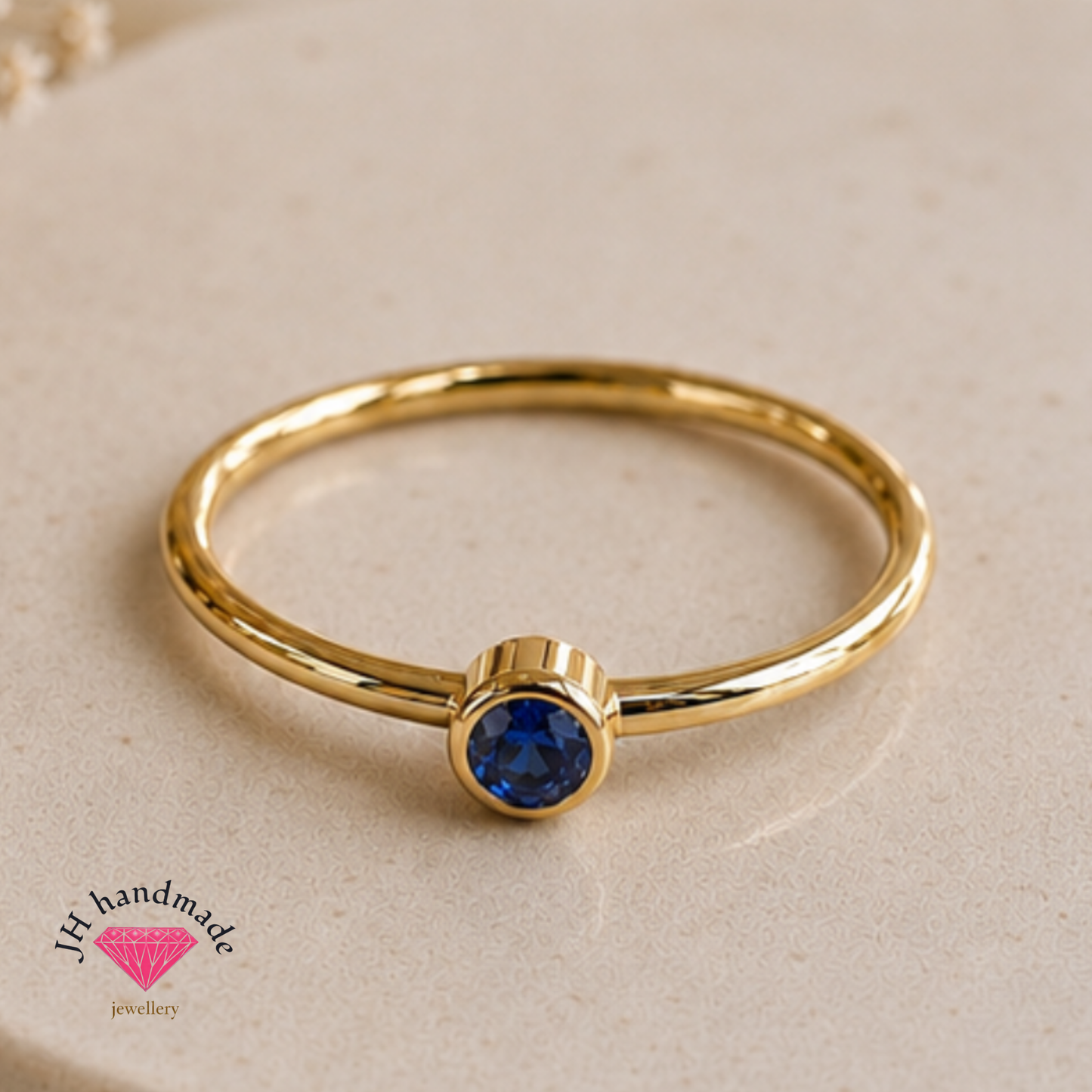 9ct Solid Gold Sapphire Gemstone Stacking Ring Handmade
