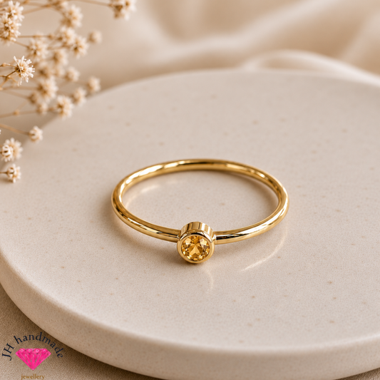 9ct Solid Gold Citrine Gemstone Stacking Ring Handmade