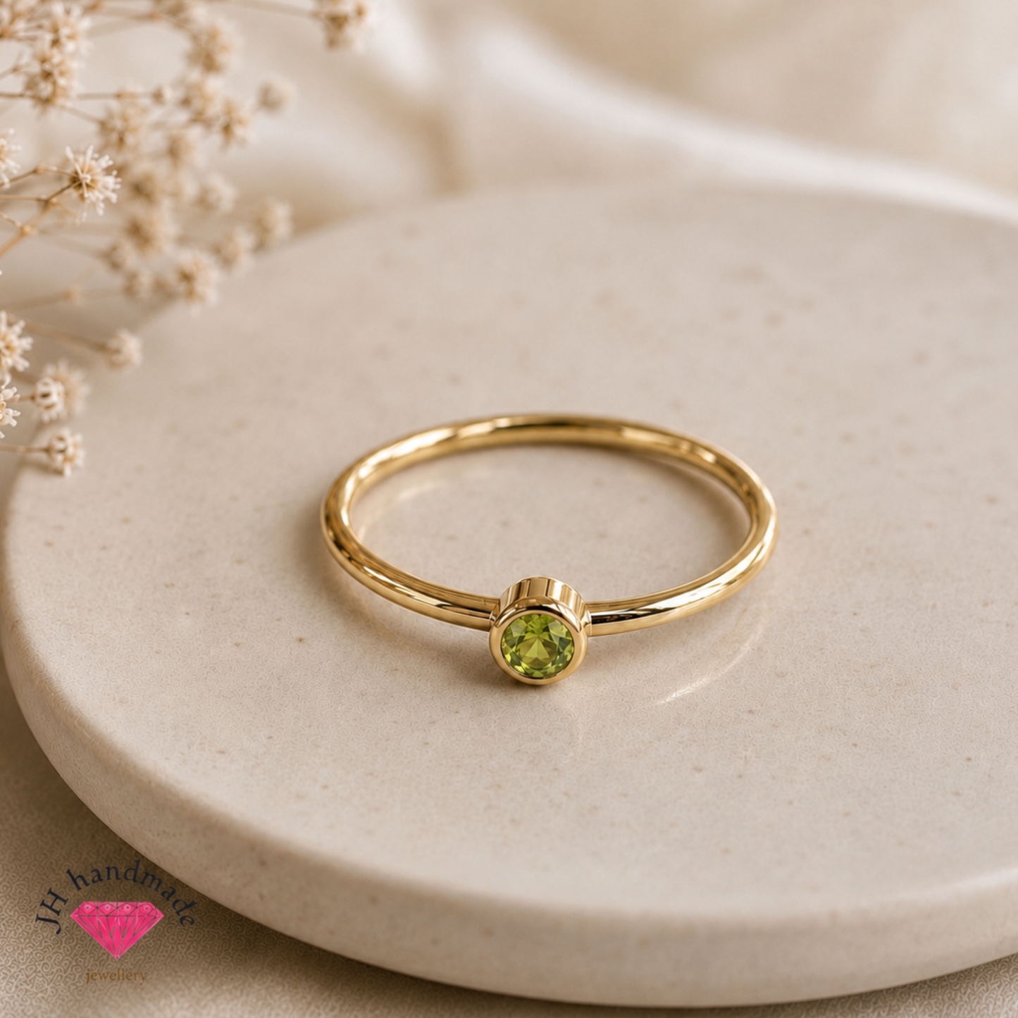9ct Solid Gold Peridot Gemstone Stacking Ring Handmade