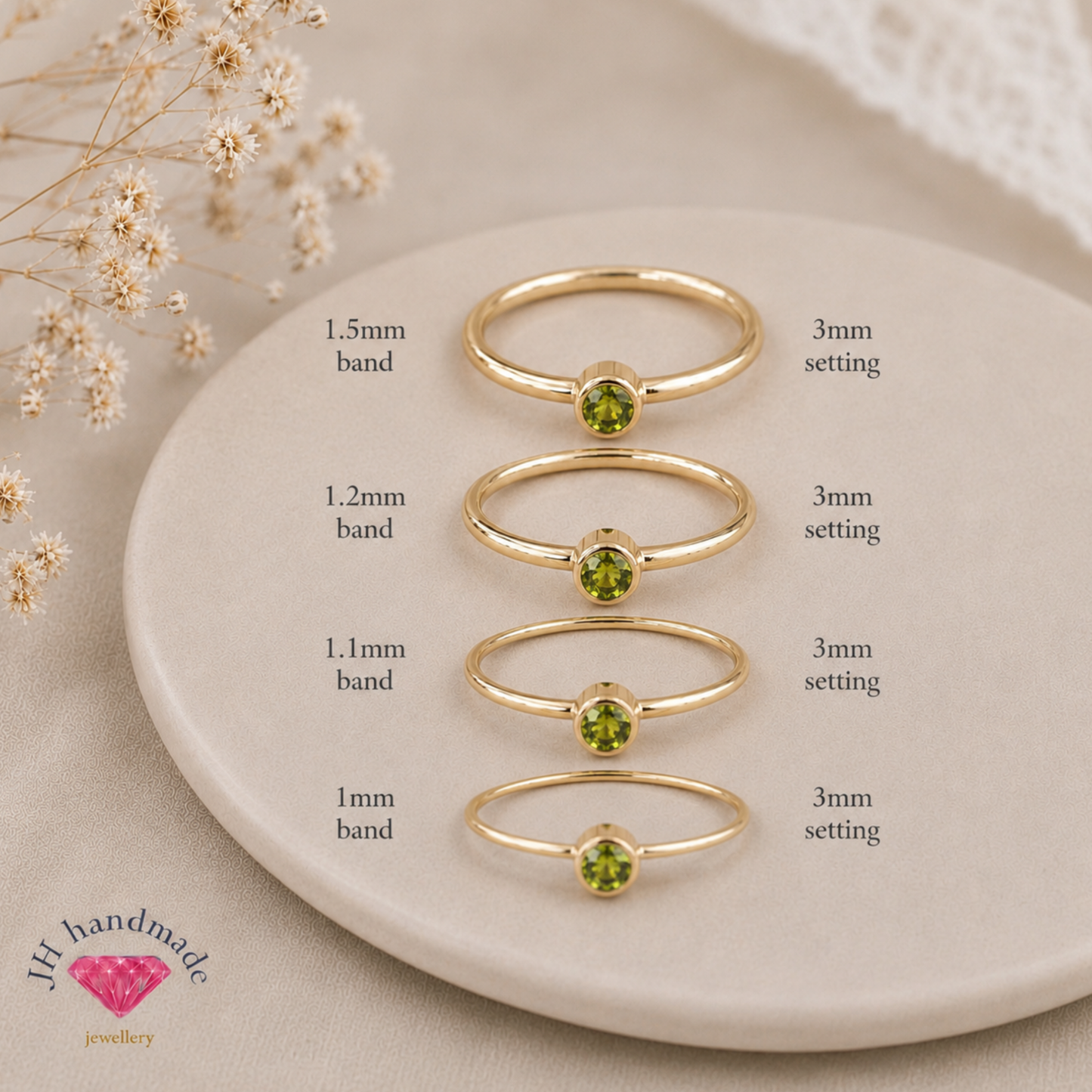 9ct Solid Gold Peridot Gemstone Stacking Ring Handmade