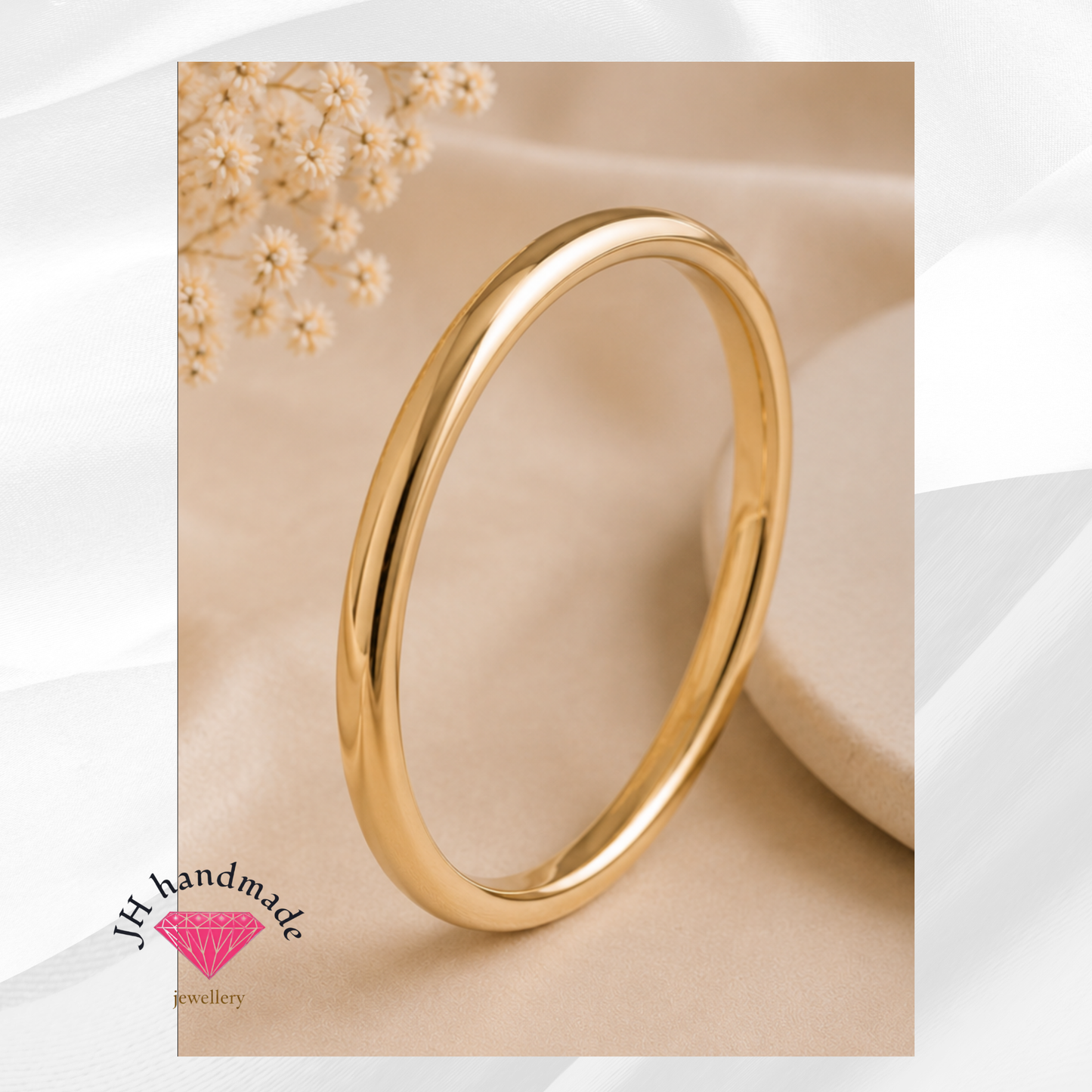 9ct Solid Gold D shape Bangle Heavy 30g 6mm width Custom made