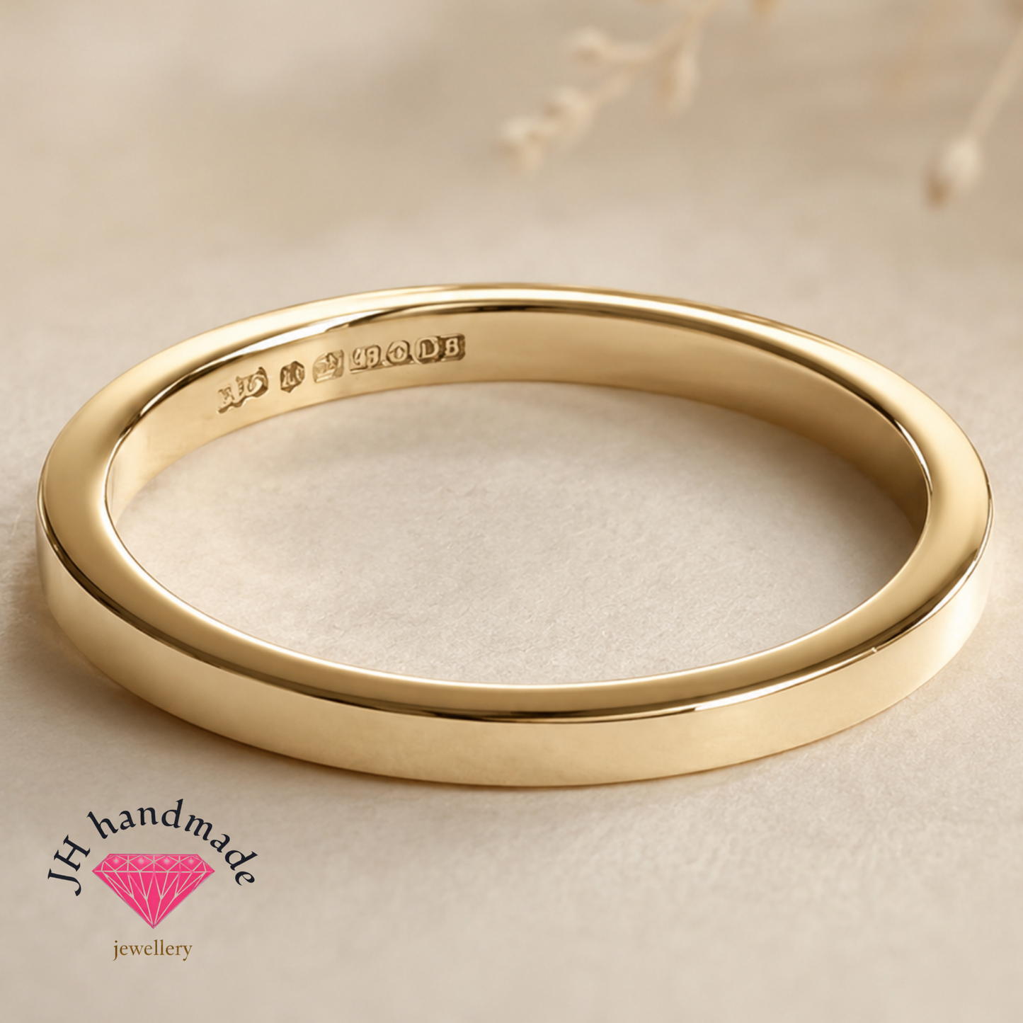 9ct Solid Gold Square Edge Plain Stacking Ring 1.5mm Handmade