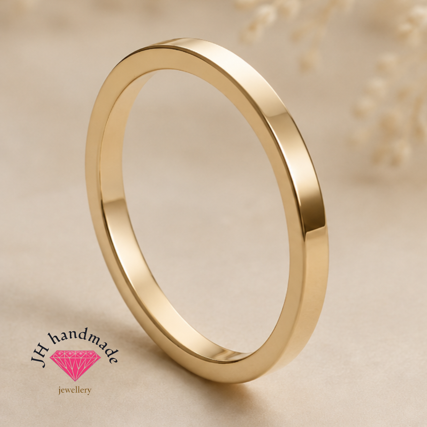9ct Solid Gold Square Edge Plain Stacking Ring 1.5mm Handmade