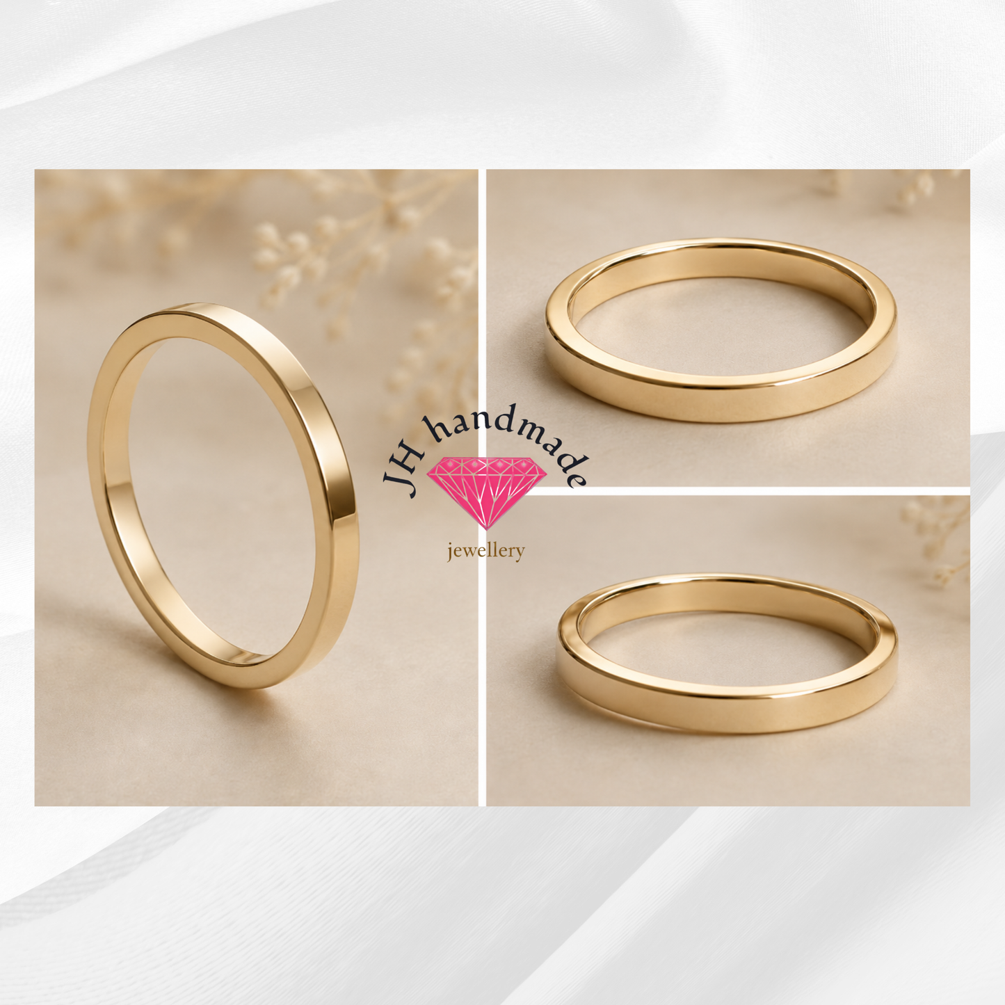 9ct Solid Gold Square Edge Plain Stacking Ring 1.5mm Handmade