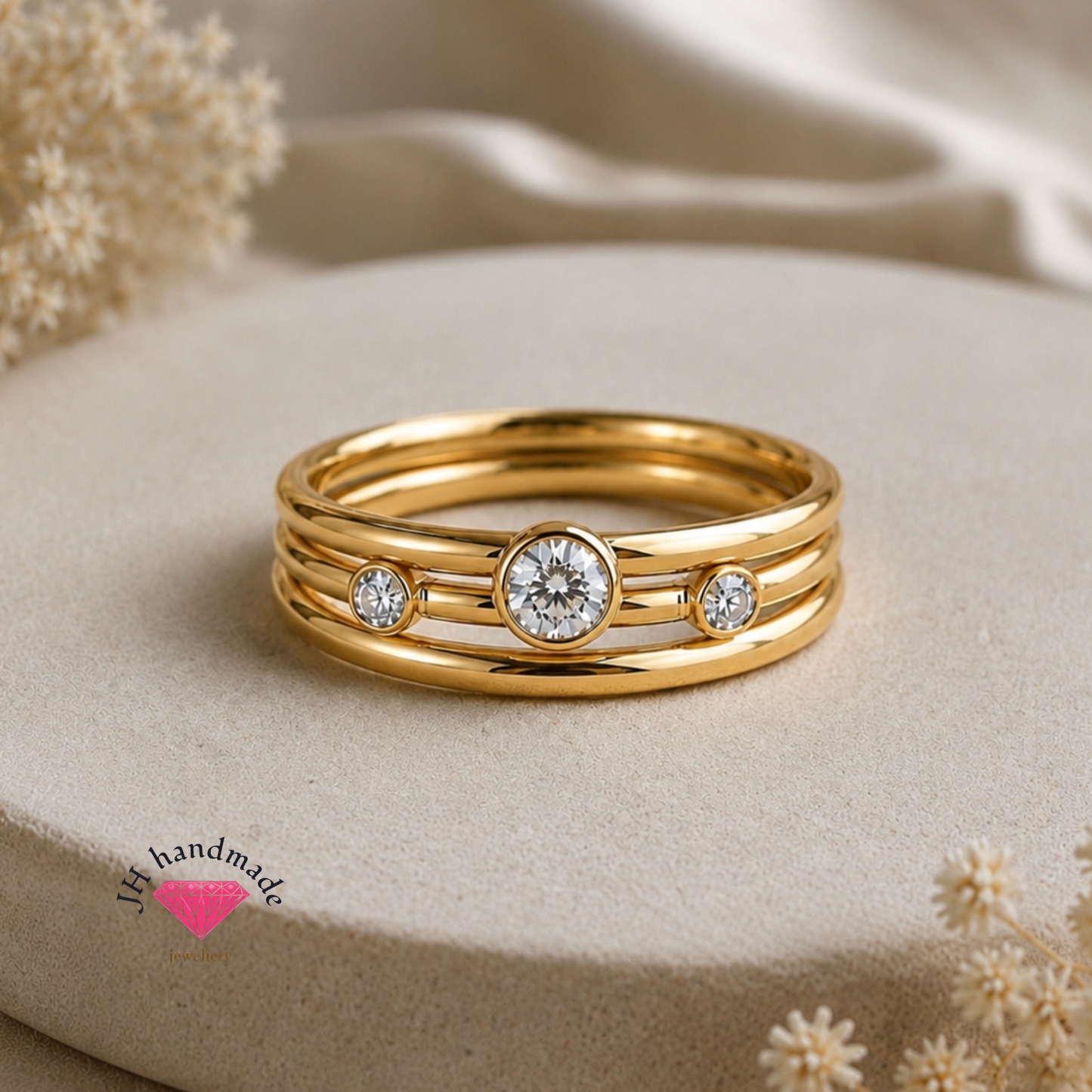 9ct Solid Gold Diamond  Stacking Ring Set Custom Made