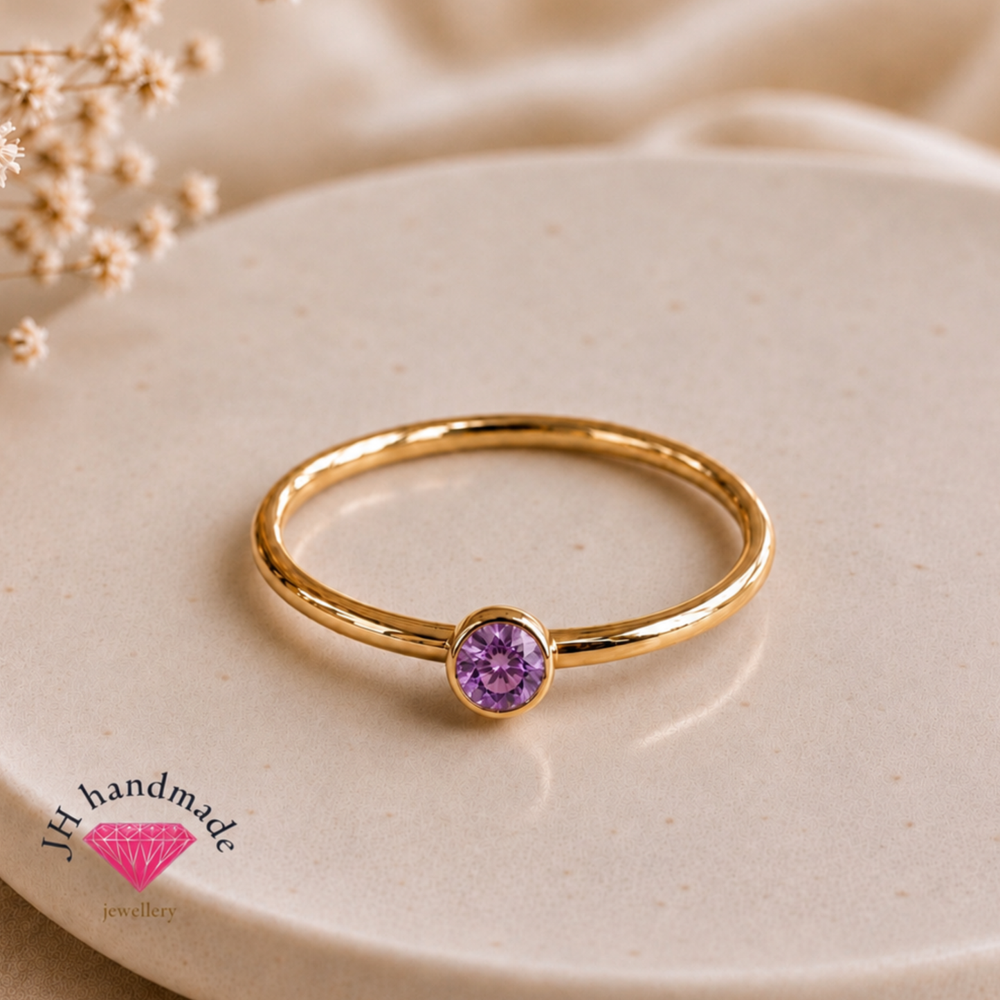 9ct Solid Gold Amethyst Gemstone Stacking Ring Handmade (Copy)