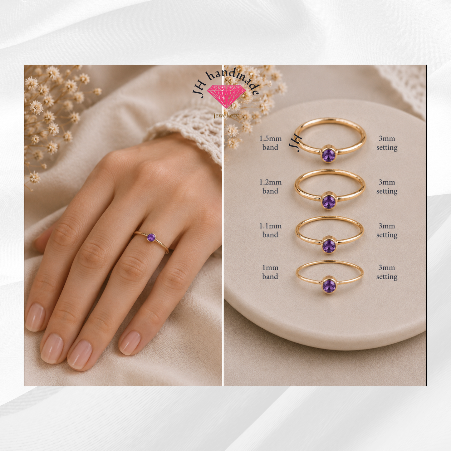 9ct Solid Gold Ruby Gemstone Stacking Ring Handmade