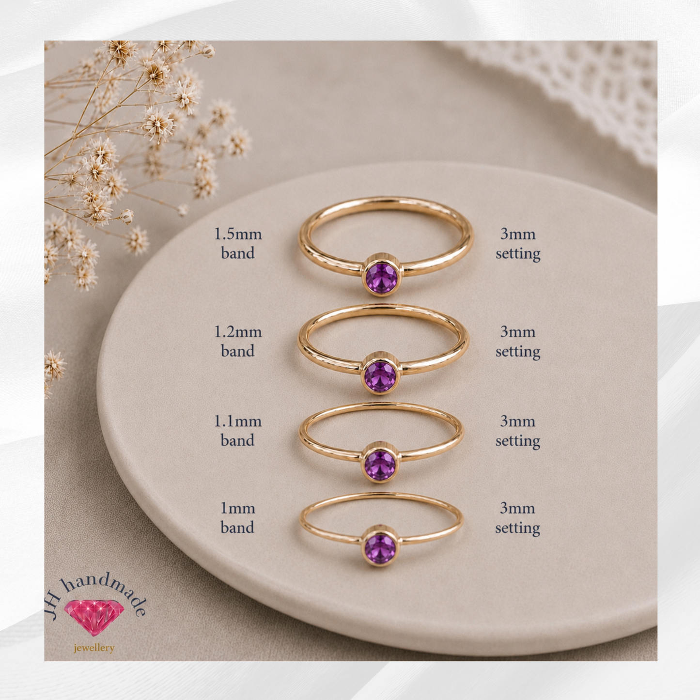 9ct Solid Gold Amethyst Gemstone Stacking Ring Handmade (Copy)