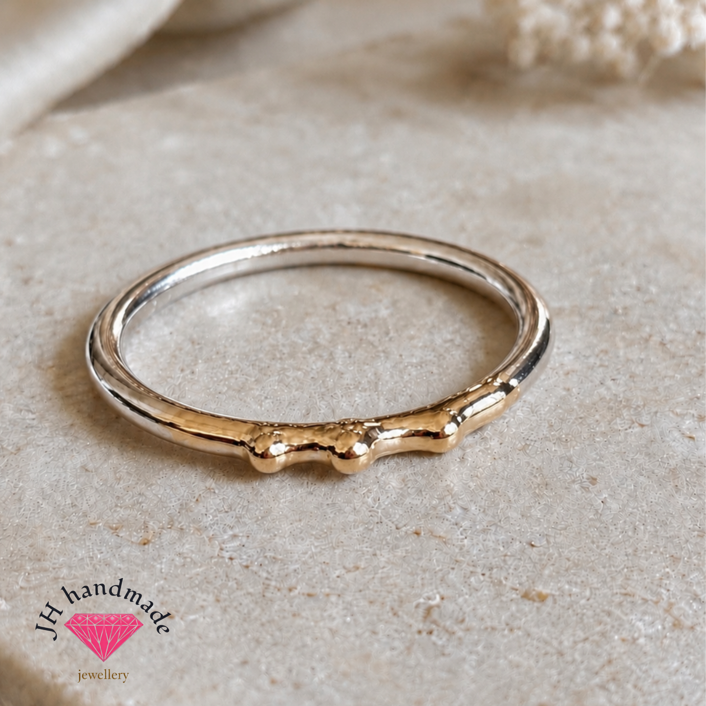9ct Solid Gold Molten Nugget Ring with silver band custom made