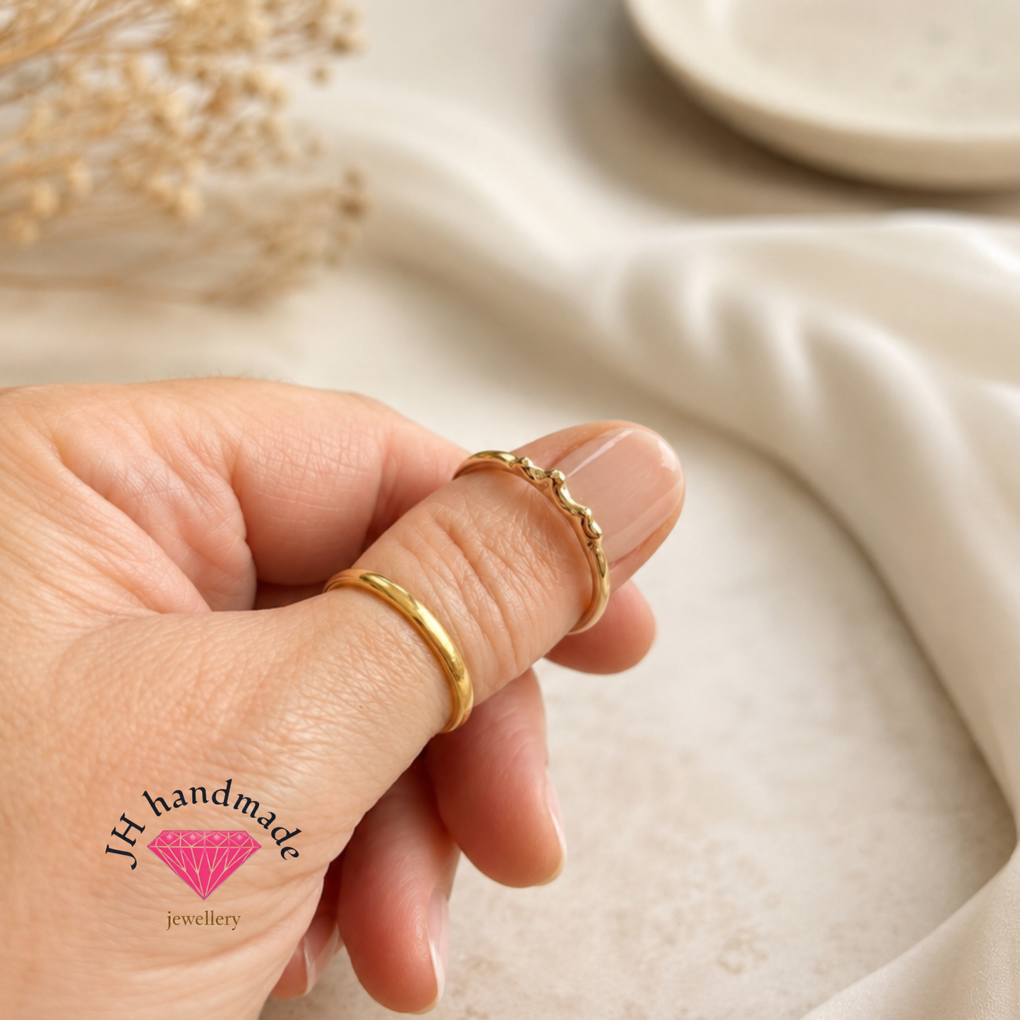 9ct Solid Gold Molten Nugget Ring with silver band custom made