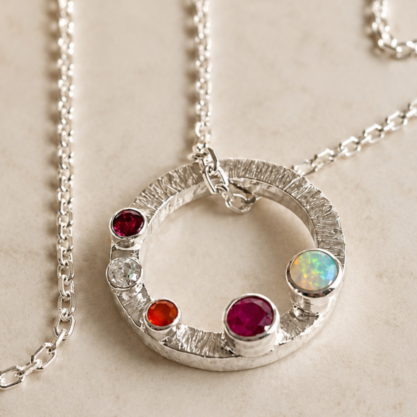 Solid Silver Halo Birthstone pendant and chain custom made