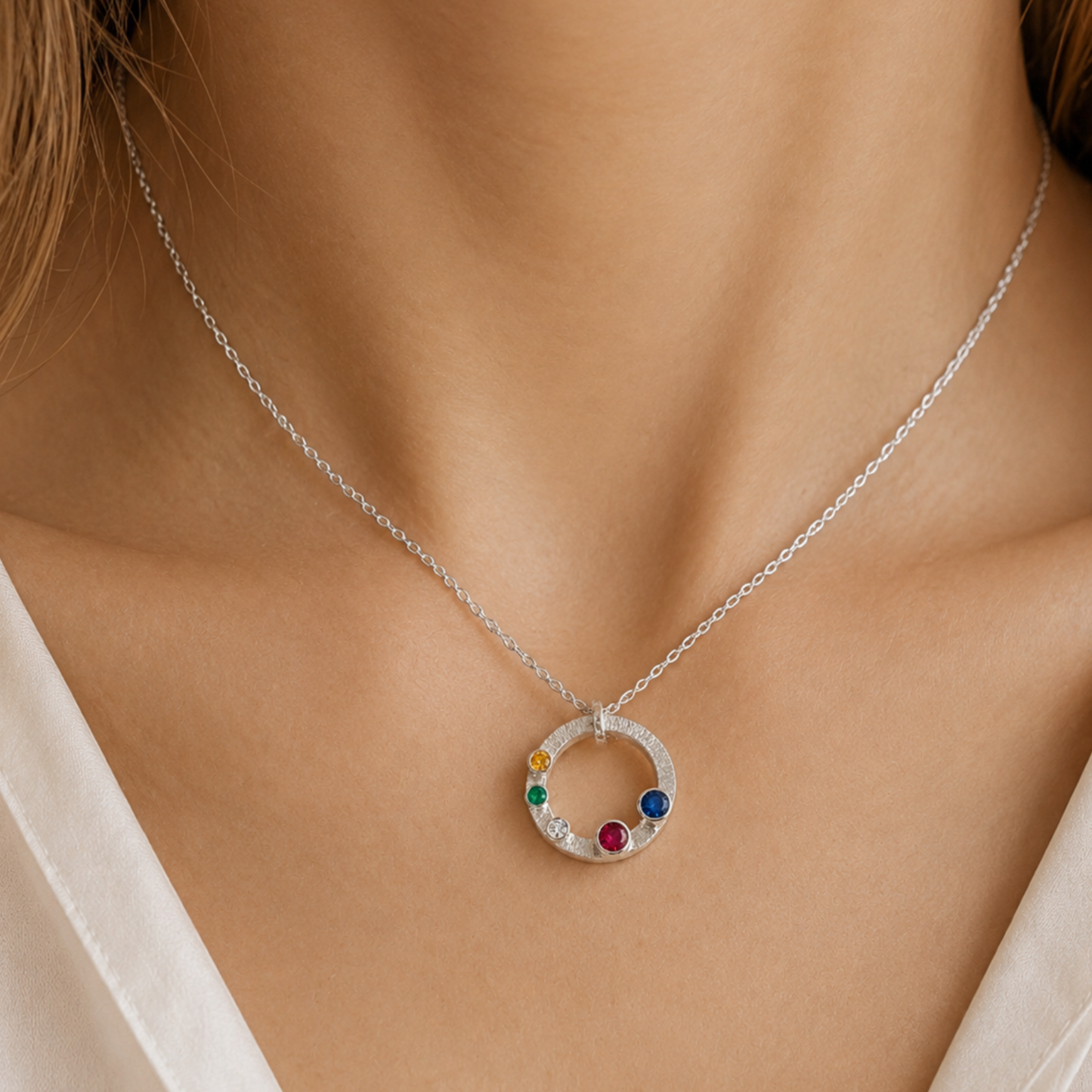 Solid Silver Halo Birthstone pendant and chain custom made