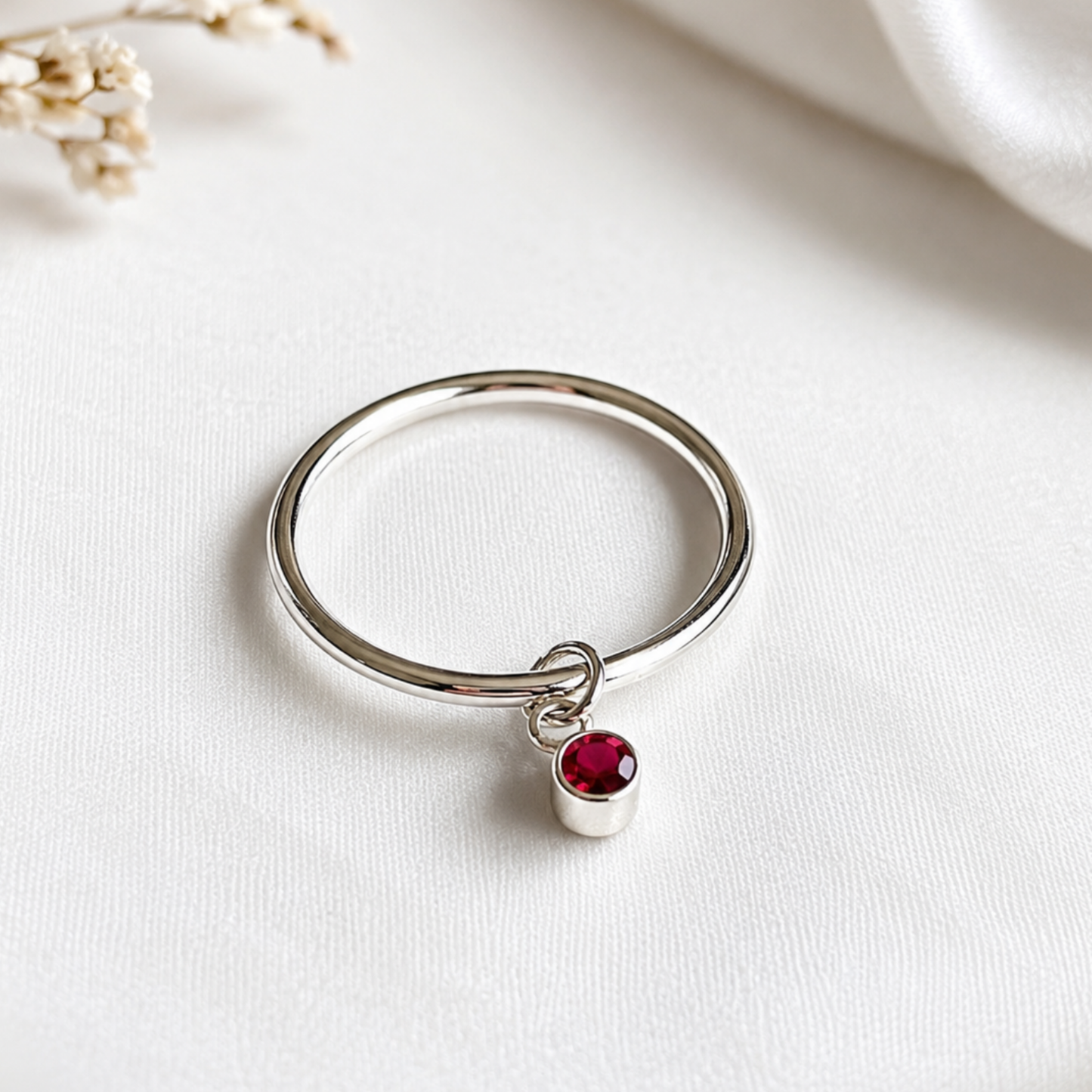 Solid Silver 3mm Birthstone Stacking Ring Handmade , Garnet, Amethyst, Aquamarine , Ruby , White Topaz , Emerald Pearl (Copy)