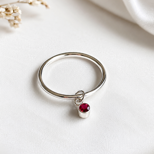 Solid Silver 3mm Birthstone Stacking Ring Handmade , Garnet, Amethyst, Aquamarine , Ruby , White Topaz , Emerald Pearl (Copy)