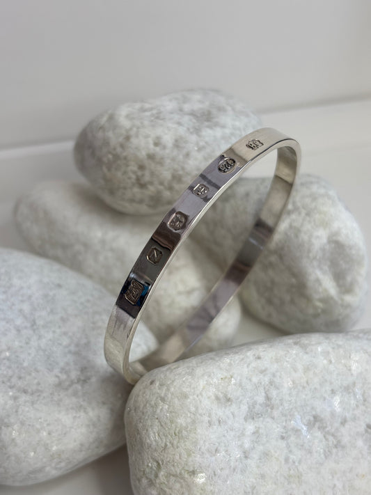Heavy Solid Silver Bangle 6mm Hallmarked on the outside Handmade