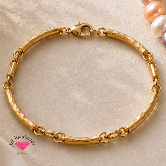 9CT Solid Gold Aurora Hammered Link Bracelet Custom Made Fully Hallmarked