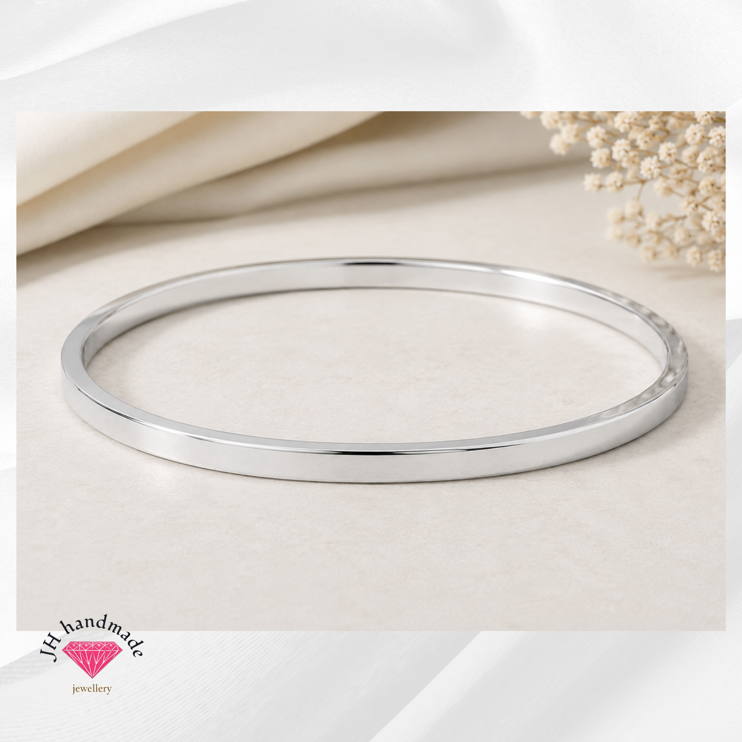 Solid Silver Square Edge Bangle 2mm Handmade