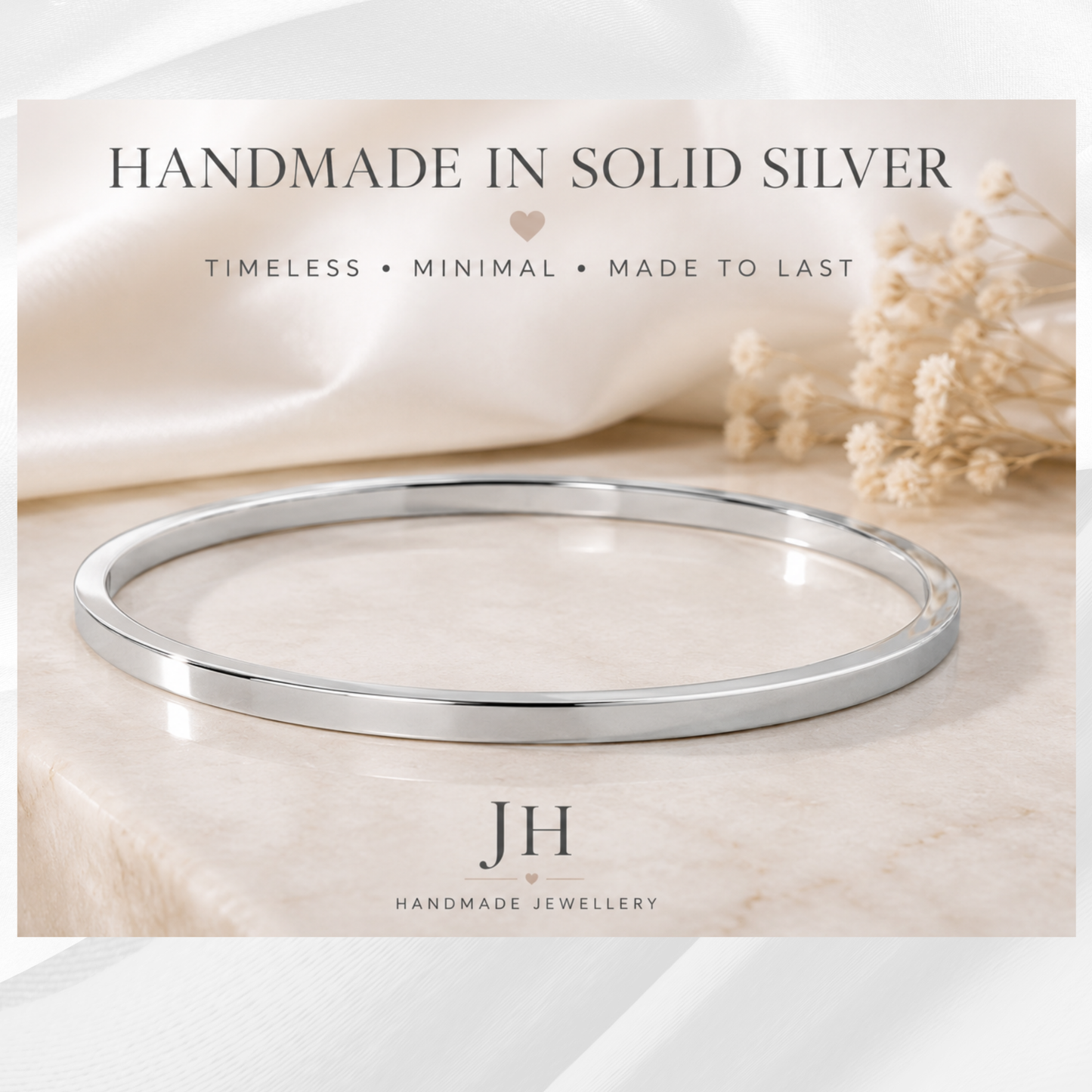 Solid Silver Square Edge Bangle 2mm Handmade