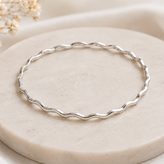 Solid Silver Wave Bangle  2mm Handmade