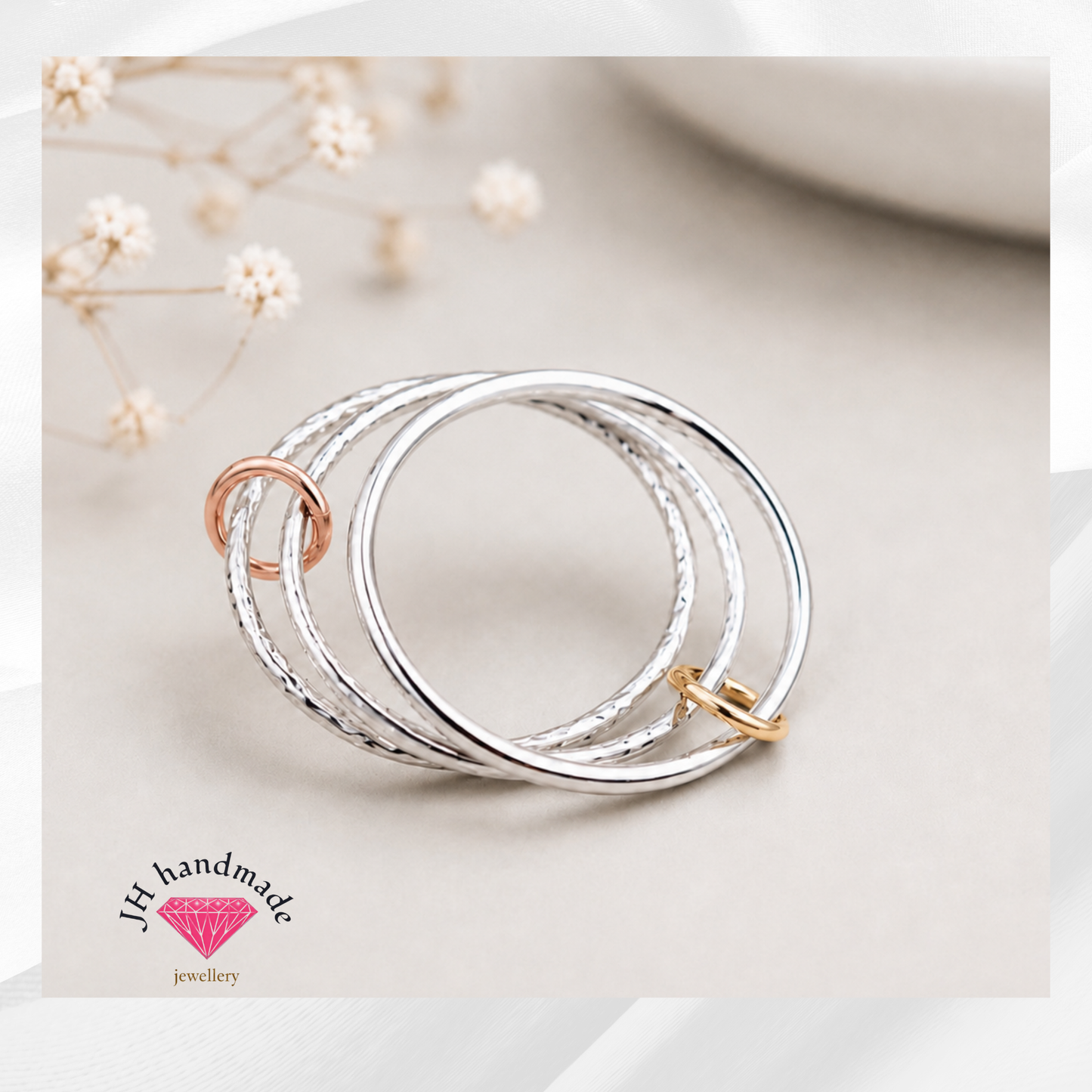 9ct solid Gold and Silver Triple Ring set