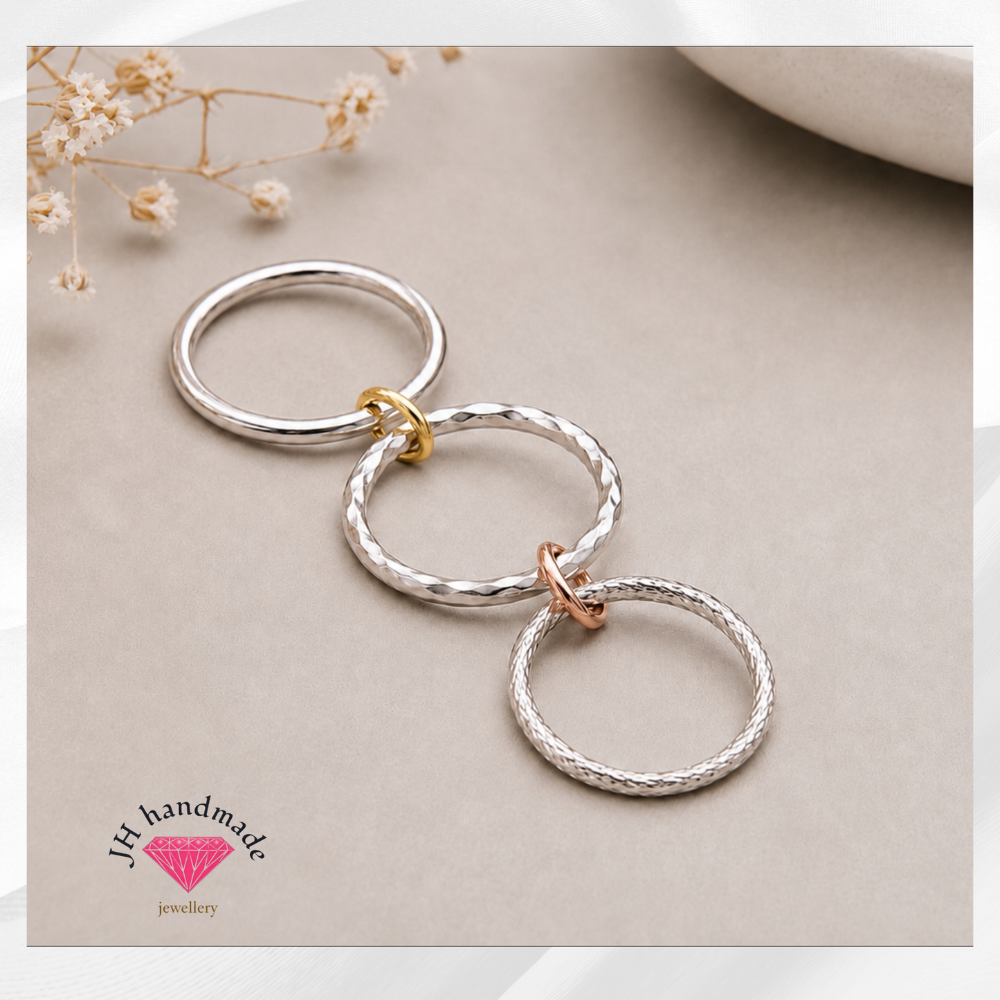 9ct solid Gold and Silver Triple Ring set