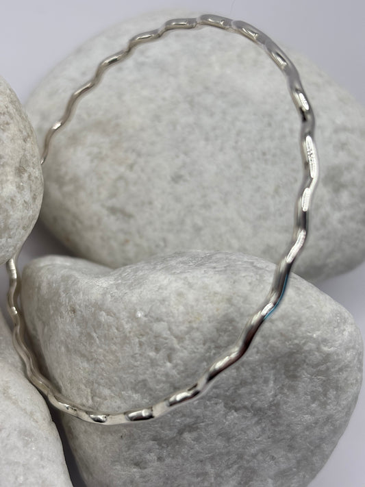 Solid Silver Wave Bangle  2mm Handmade