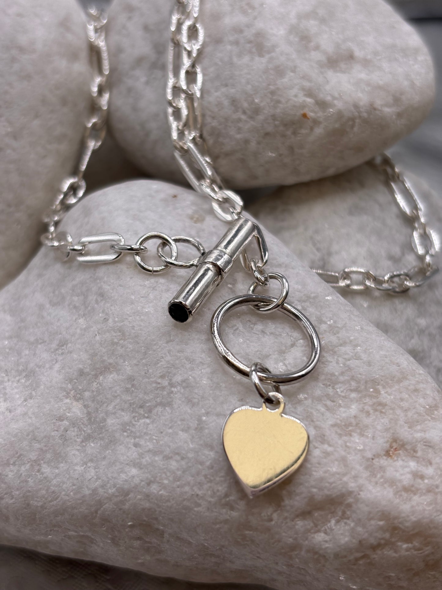 Solid silver T Bar Necklace set with Sapphires