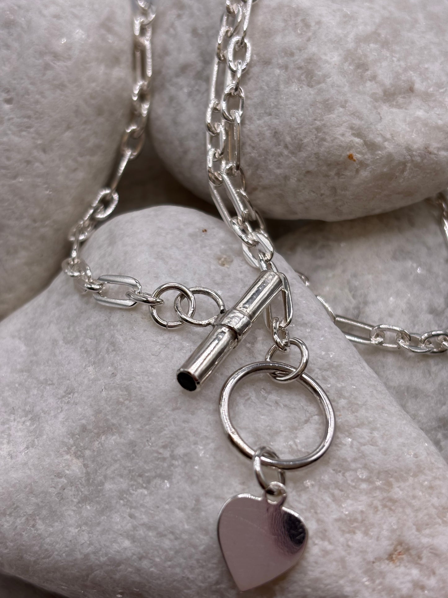 Solid silver T Bar Necklace set with Sapphires